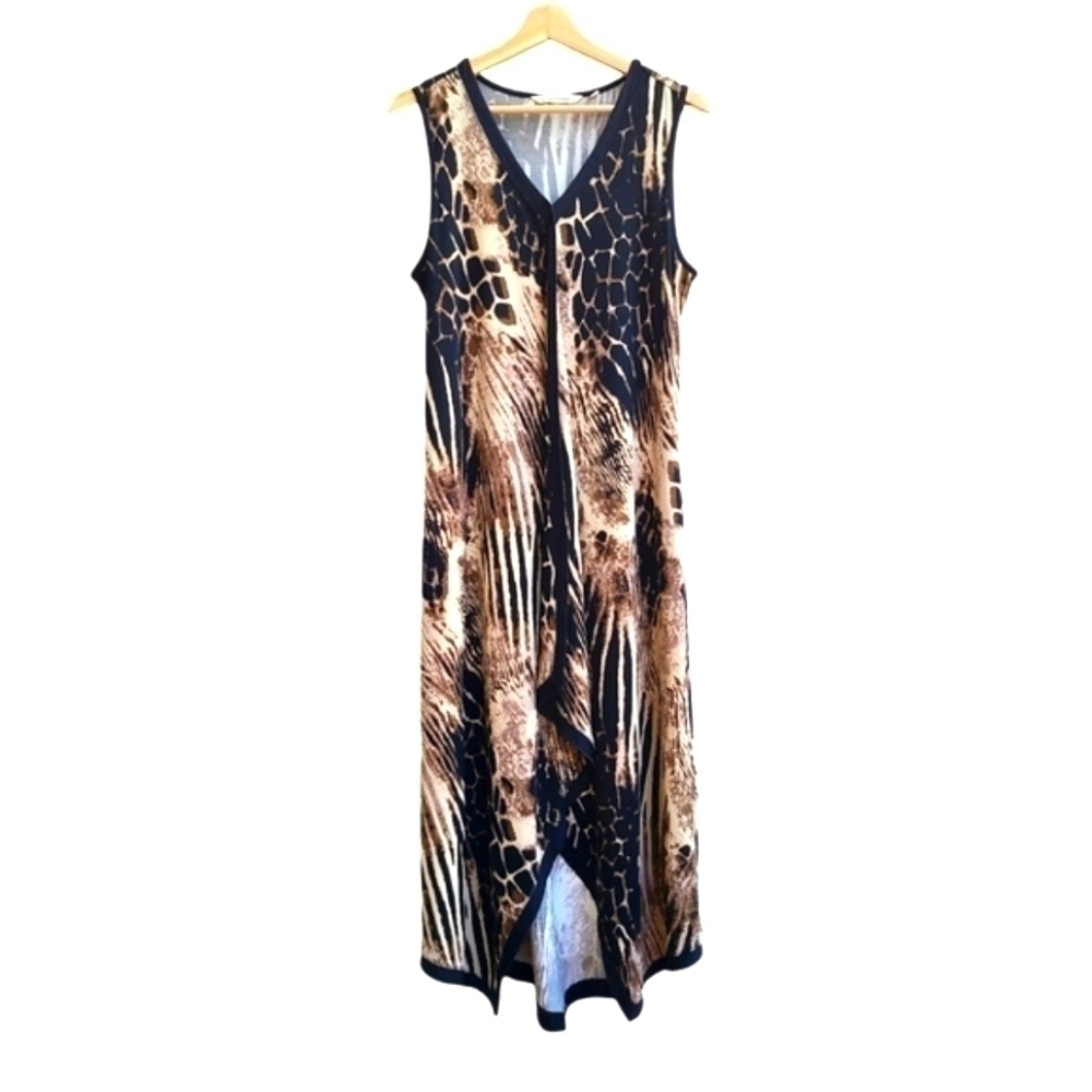 Soft Surroundings Animal Print Dress Med Sleeveless VNeck Leopard Cheetah Midi